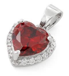 Sterling Silver Heart Shape Garnet CZ Pendant