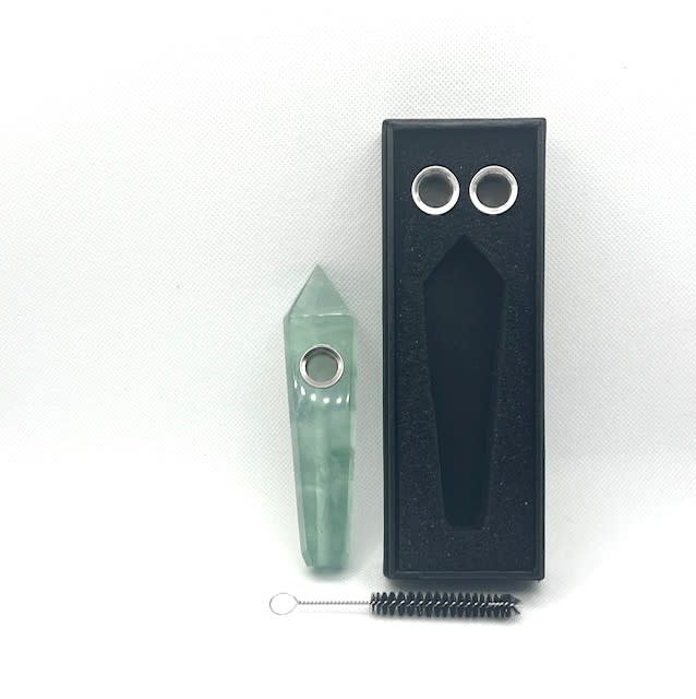 Crystal smoking pipe Fluorite/extra metal bowls/gift box