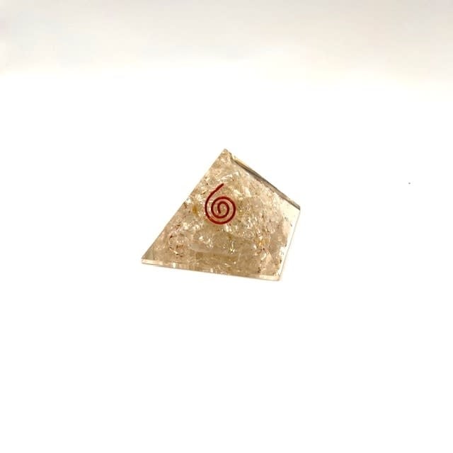 Handmade resin energy pyramid- quartz/crystals inside est 1.5"