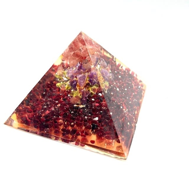 Handmade 4" square base Gem Healing Pyramid - Garnet by Kristine