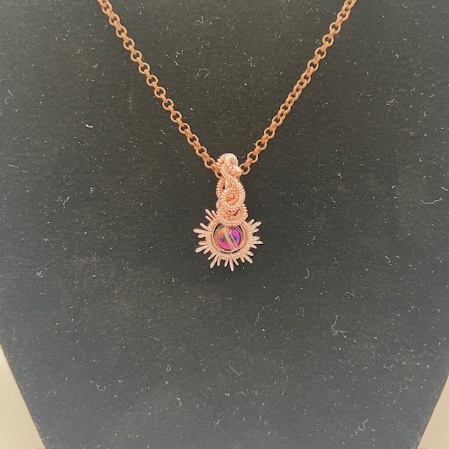 Rose Gold Plated Pendant w/Crystal Ball (rotates) on Sterling Chain