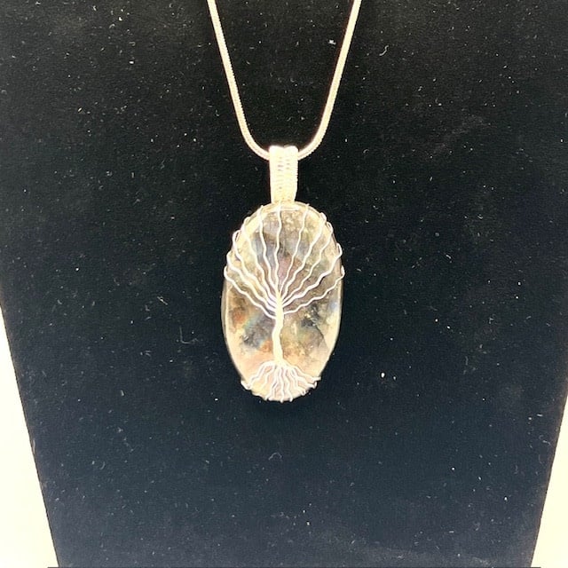 925 Sterling Silver Hand-wrapped Labradorite Pendant w/Sterling Chain