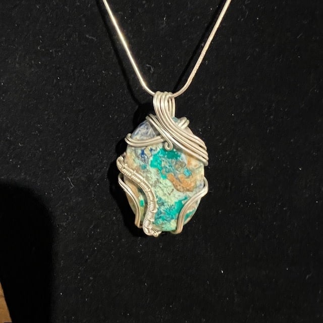 Oval Chrysocolla Pendant (1 3/8" stone) in Sterling w/Sterling Chain