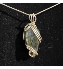 Handmade (1" Oval Stone) Labradorite Pendant in Sterling setting on Sterling Chain