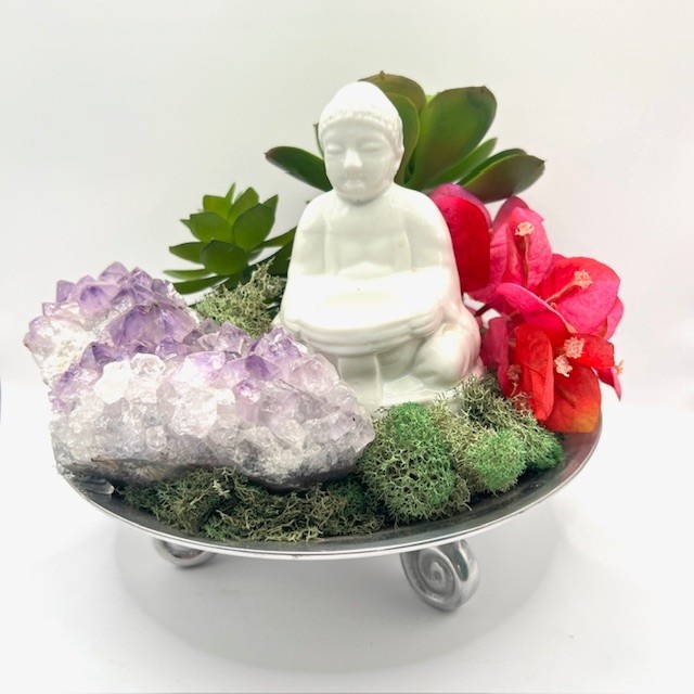 Buddha w/amethyst in Aremtale Bowl 8" x 7"