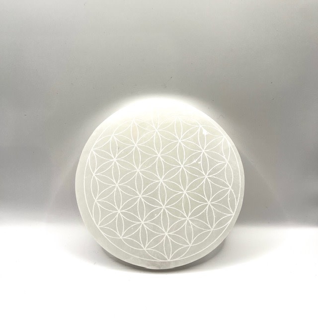 Etched Flower of LIfe on Selenite 5"