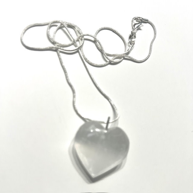 Selenite heart 1" on Stainless Chain