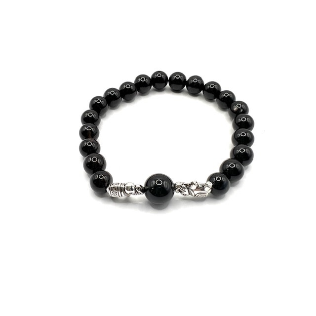 Obsidian Bracelet with stainless elephants