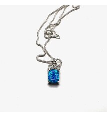 Sterling silver 20" popcorn chain w/blue lab opal & Clear CZ's Sterling Pendant