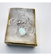 White Lab Opal/CZ pendant on Sterling Chain 20"