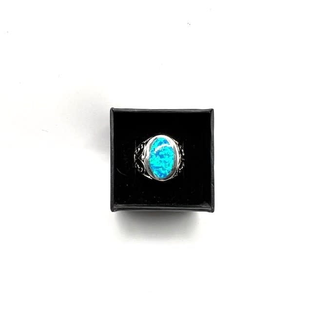 Large unisex 3/4" oval Blue Lab Opal 925 Sterling Ring size 9