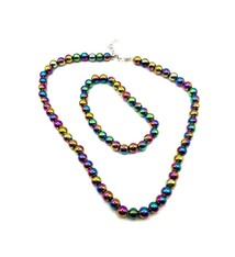 Rainbow Hematite or Multi Wrapped Stones Necklace and Bracelet - Natural stone