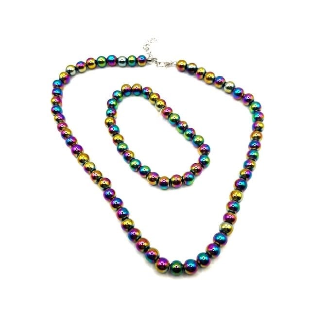 Rainbow Hematite Necklace and Bracelet - Natural stone