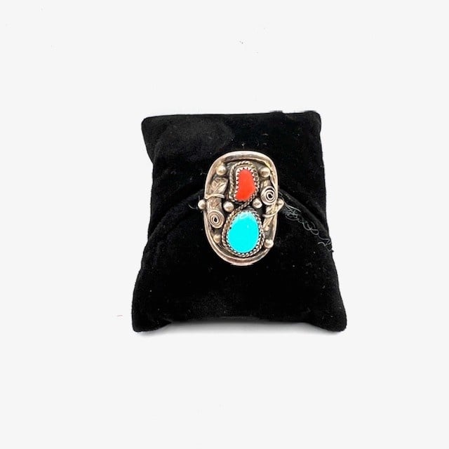 Heavy Sterling Ring by "DK" Navajo w/stones size 10