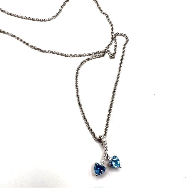 Sterling Pendant w/double blue  tiny CZ hearts