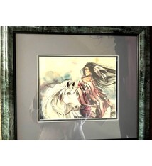 Native on white Horse framed in Green