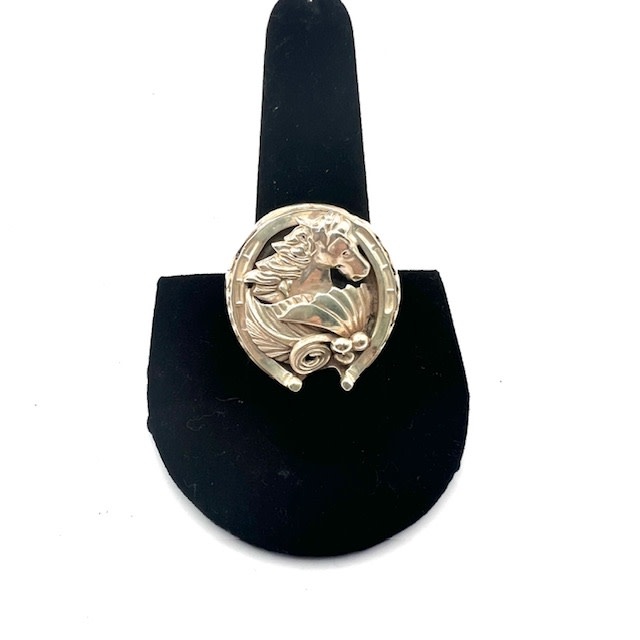 Vintage Very Heavy Oval Horse Ring Sterling size 10