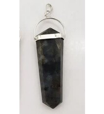 Labradorite Pendant w/ Silver Plating  6-Sided Flat Faceted