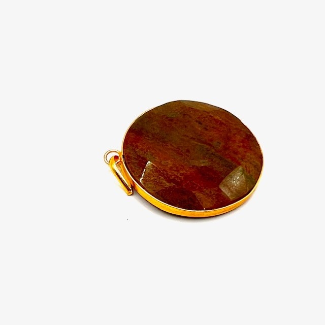 Tiger Eye Round Pendant w/gold plated bezel