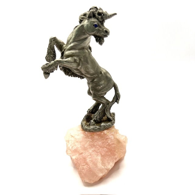 Pewter Unicorn on Rose Quartz