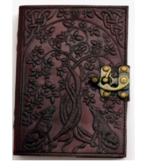 Wolf With Tree Of Life Leather 5x7  Embossed Journal