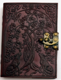 Wolf With Tree Of Life Leather 5x7  Embossed Journal