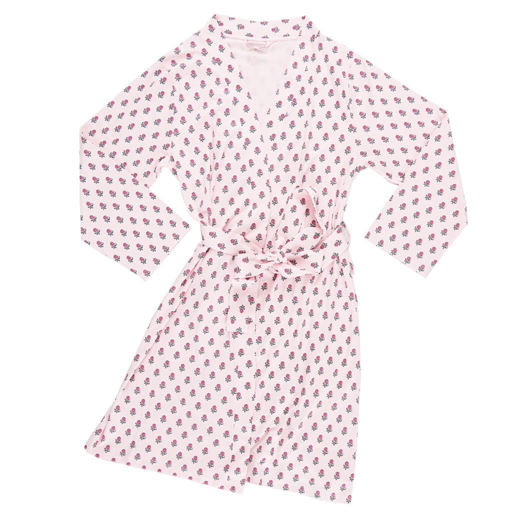 Pink Chicken womens organic robe - pink tiny flower block print