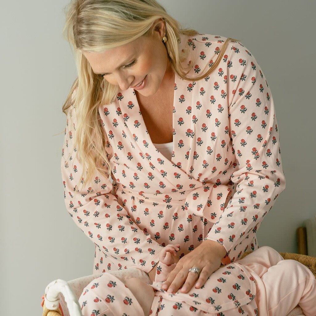 Pink Chicken womens organic robe - pink tiny flower block print