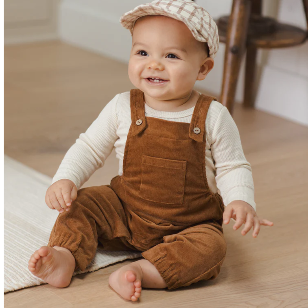 Quincy Mae CORDUROY BABY OVERALLS || CINNAMON