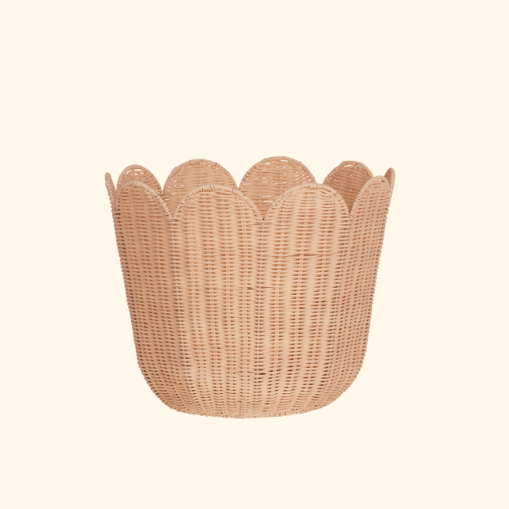 Olli Ella Rattan Tulip Basket- Seashell Pink