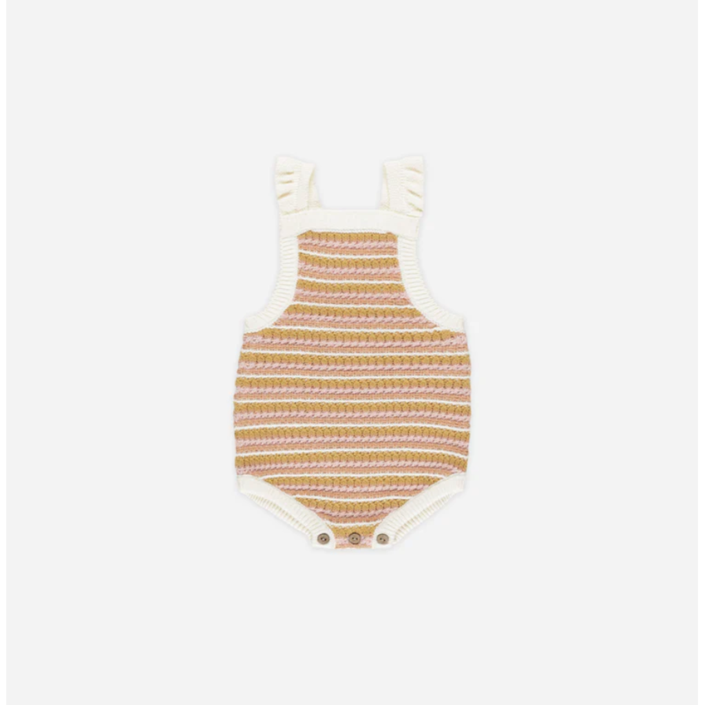 Rylee + Cru Inc. Crochet Romper Pink Stripe 6-12M