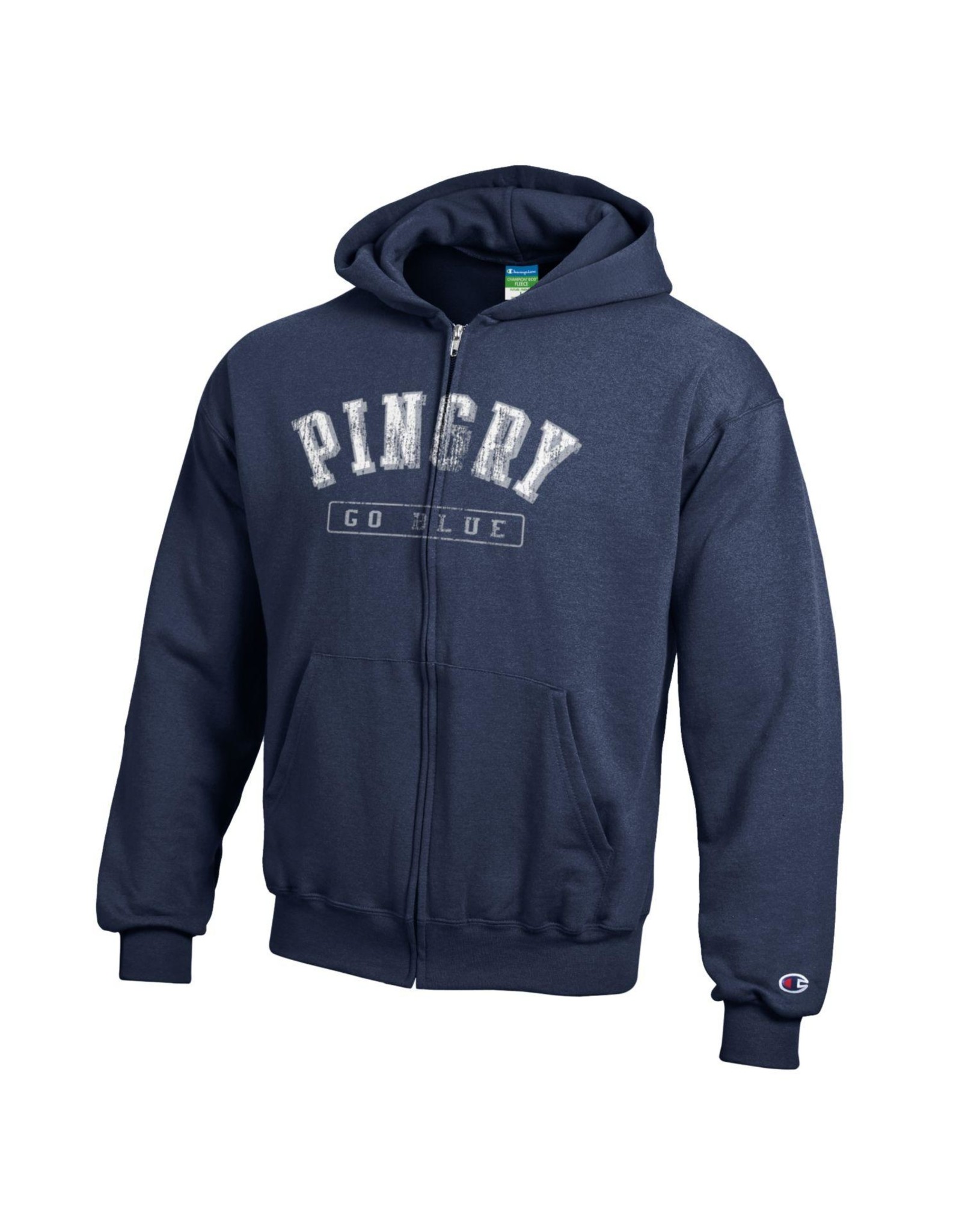 Champion Youth Powerblend Navy Hoodie w/Arched Pingry Logo