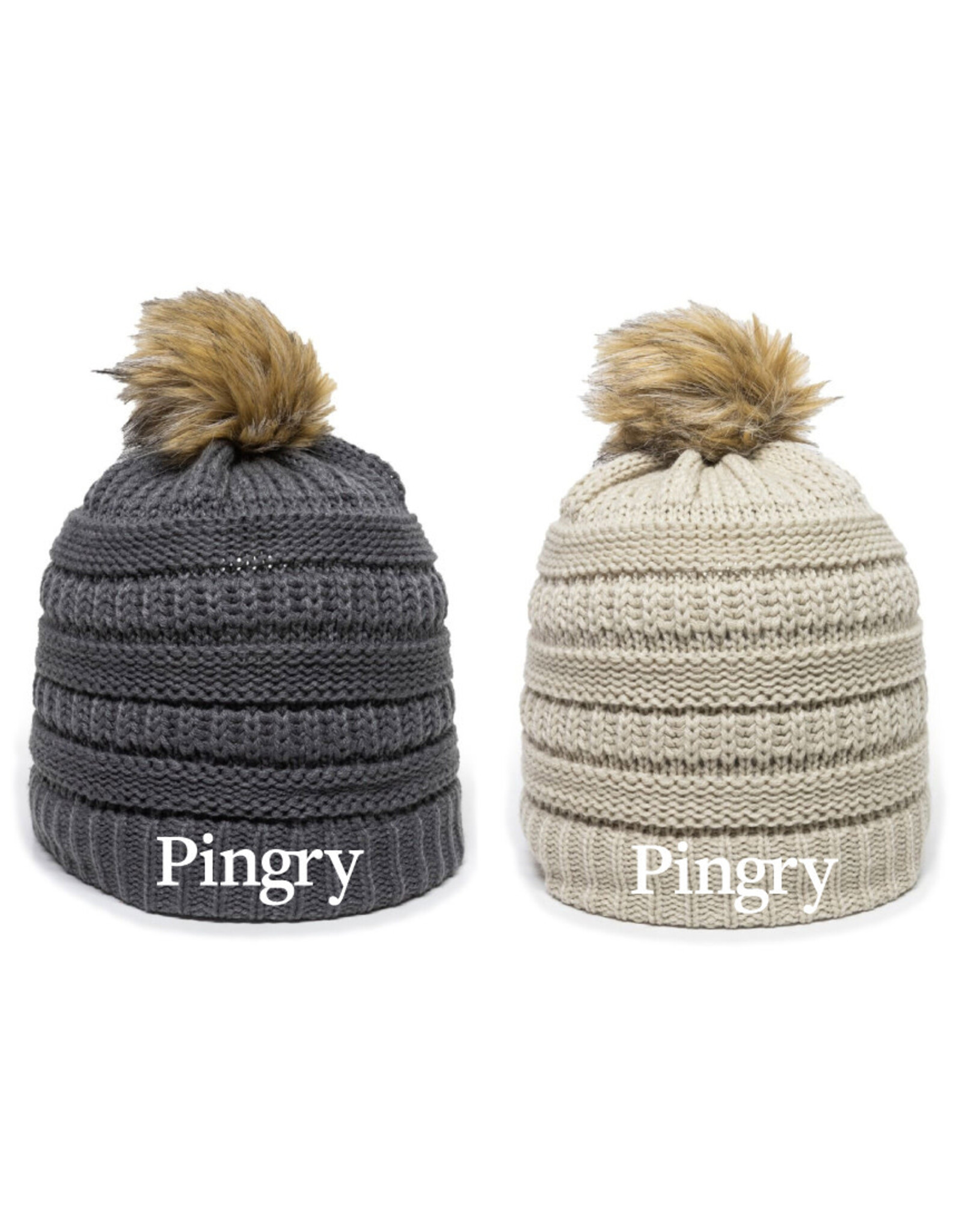 Cable Knit Faux Fur Pom Pom Beanie