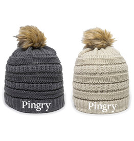 Cable Knit Faux Fur Pom Pom Beanie