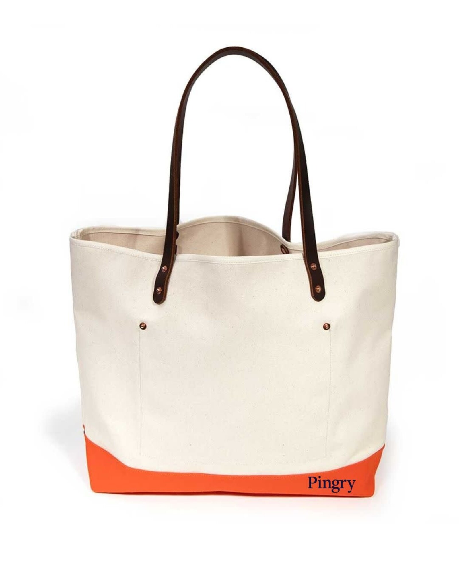 General Knot and Company Canvas All Day Tote Natural/Orange- Navy Pingry Embr.