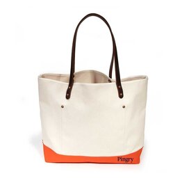 General Knot and Company Canvas All Day Tote Natural/Orange- Navy Pingry Embr.