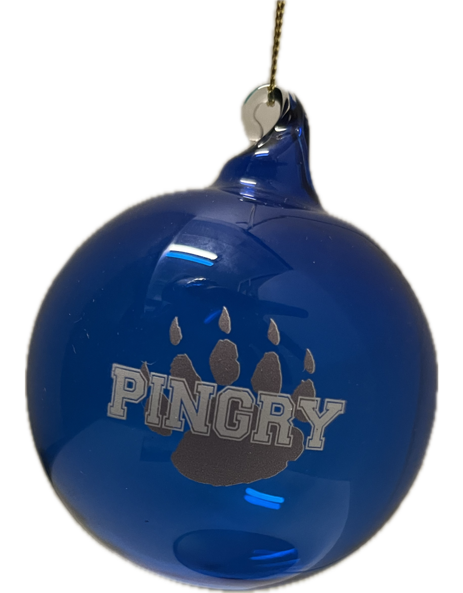 Hand Blown Glass Ornament- 3 inches-blue with Pingry bear claw