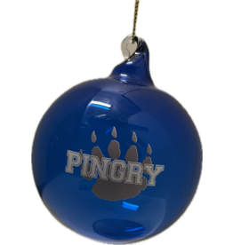 Hand Blown Glass Ornament- 3 inches-blue with Pingry bear claw