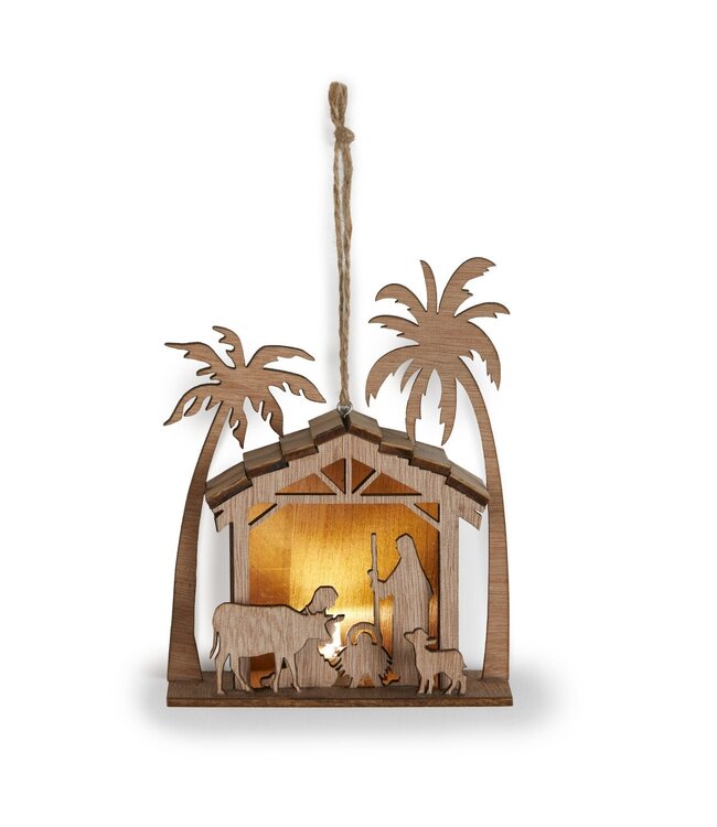 Demdaco Wooden Star Nativity Ornament - Light up!