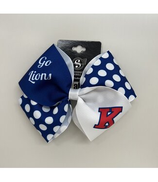 Spirit Spirit Cheer Bow Barrette-Small W/Navy(Royal) & White Imprint (Red K, White Go Lions and White Dots)