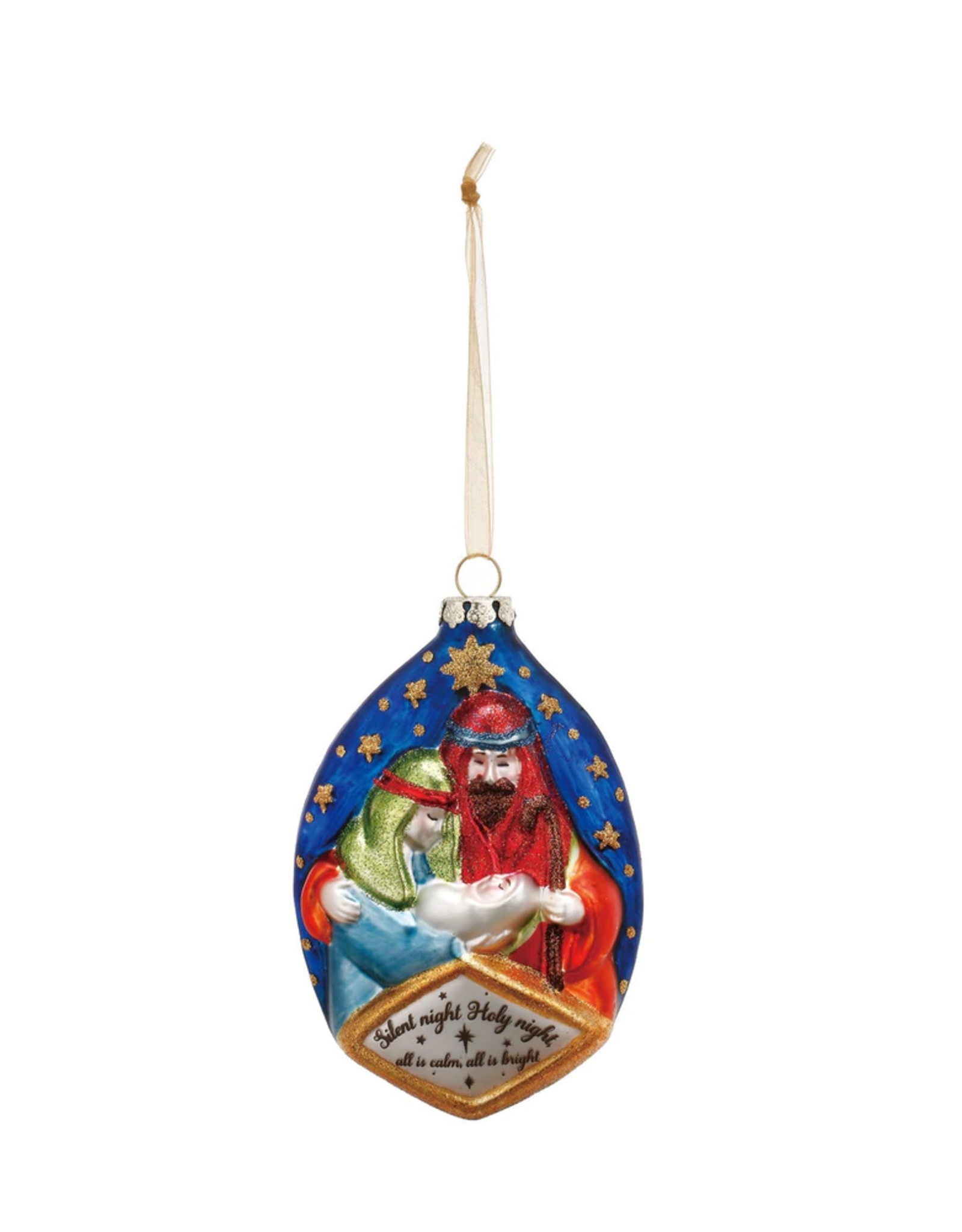 Demdaco Blown Glass Holy Family Nativity Ornament