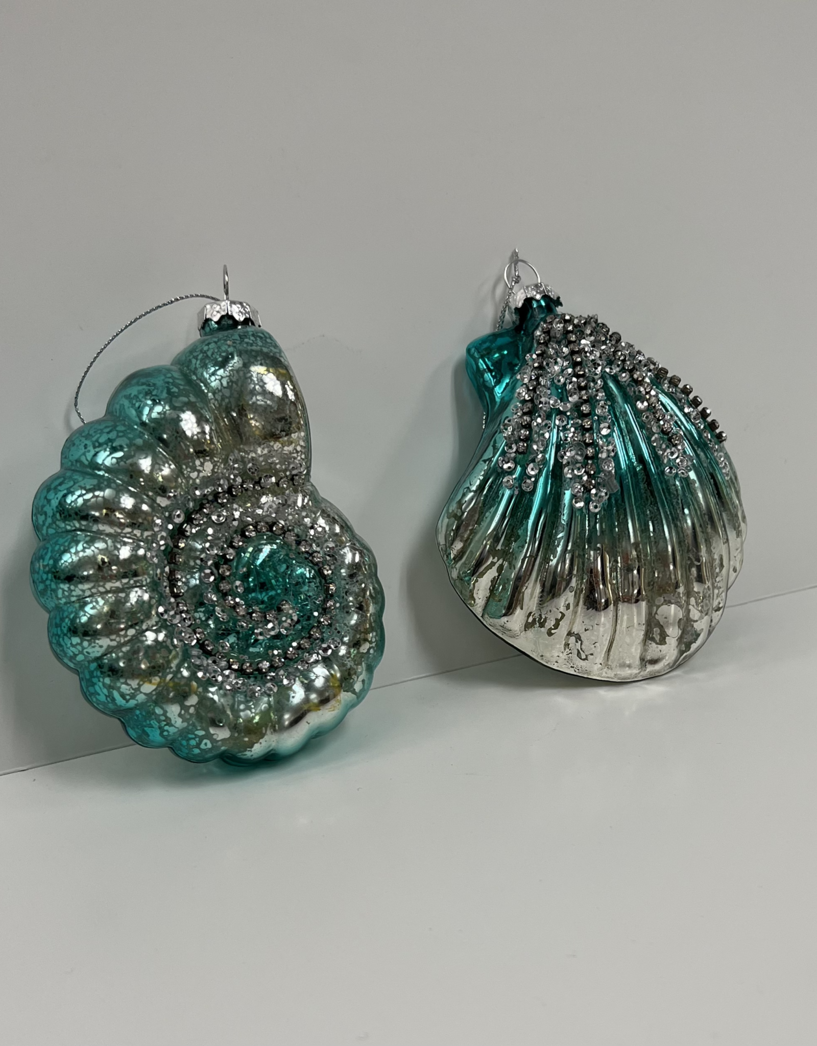 Demdaco Blue & Silver Seashell Glass Ornament - Assorted