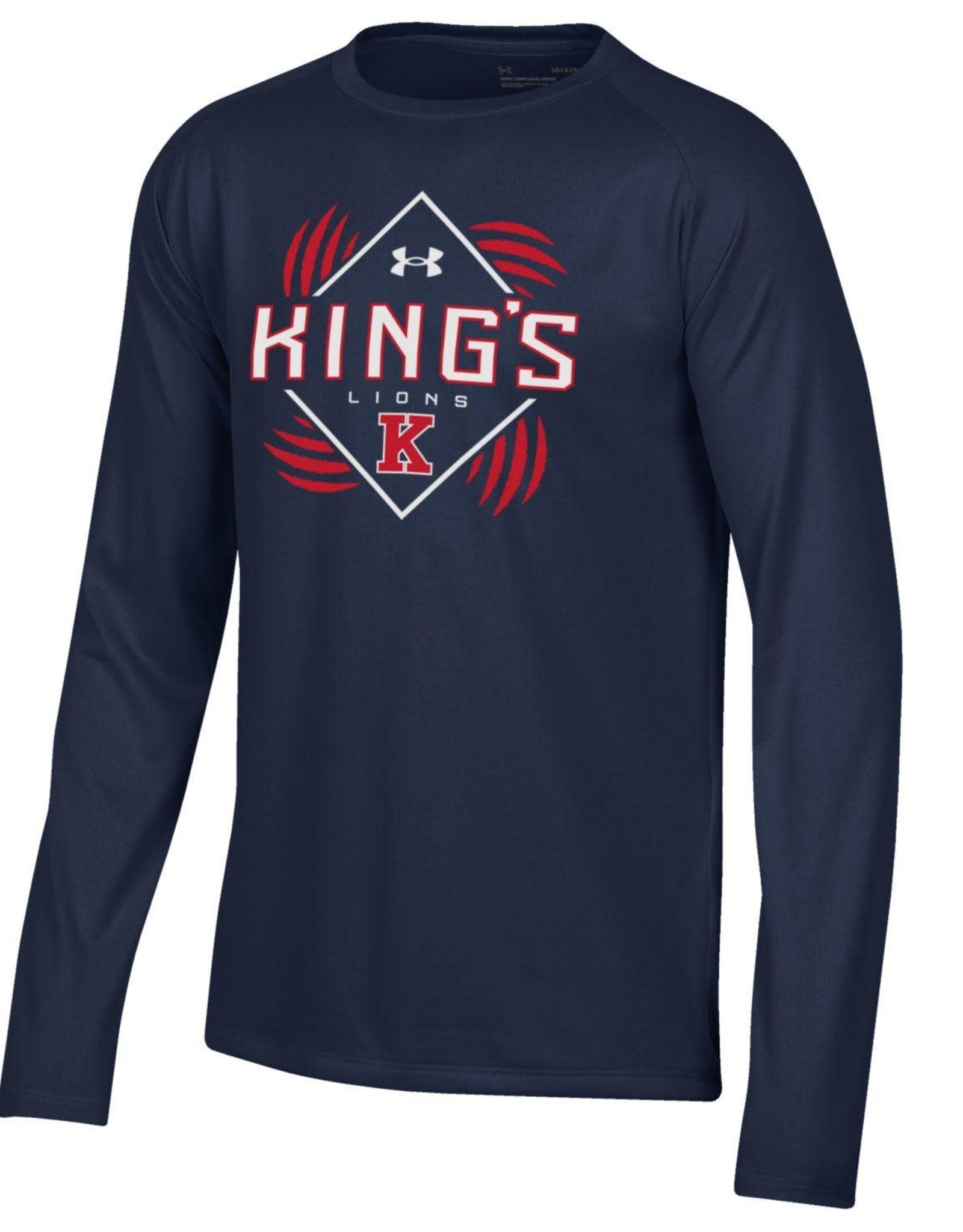 Under Armour UA 2022 - Boys Tech LS Tee, Midnight Navy/Logo In Diamond With Lion Claws In Corners