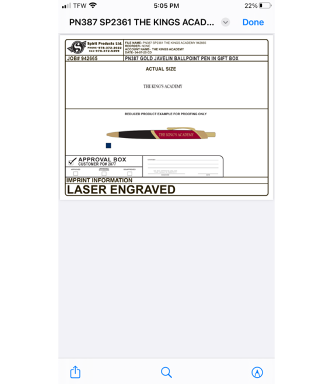 Spirit 2025 Spirit - Javelin Pen W/ Gold Trim & Lazer Engraved Imprint - Navy & Red