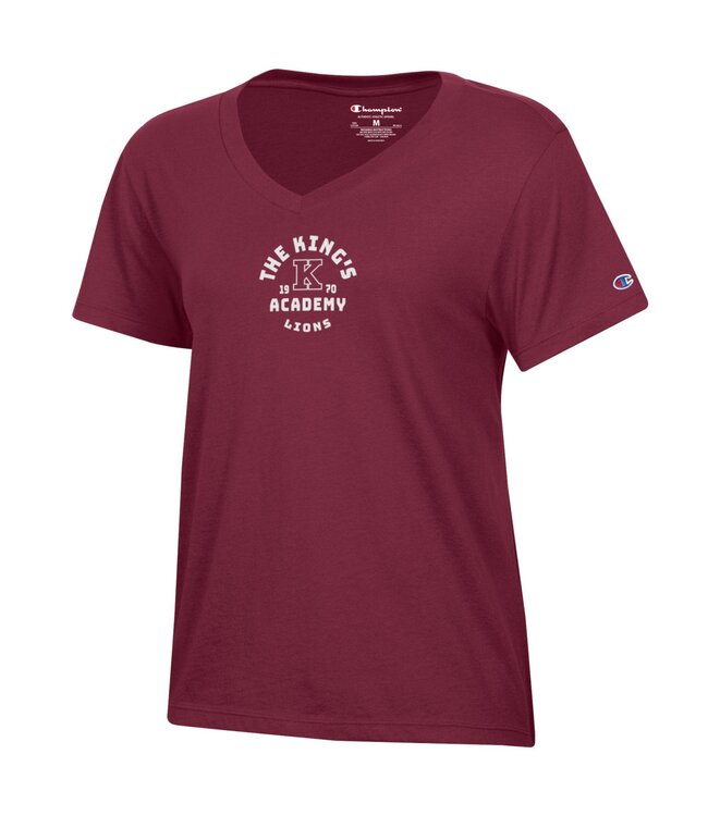 Champion 2025 - Champion Women's Core V Neck SS Tee - Burgundy Red