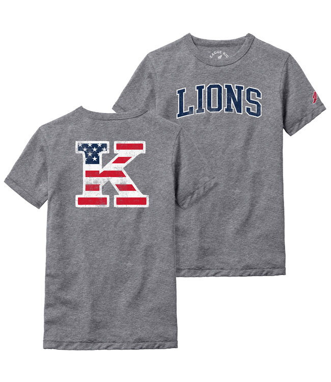 League 2025 League - Youth SS Victory Tee W/ Lions and Flag K on Back - Grey Heather