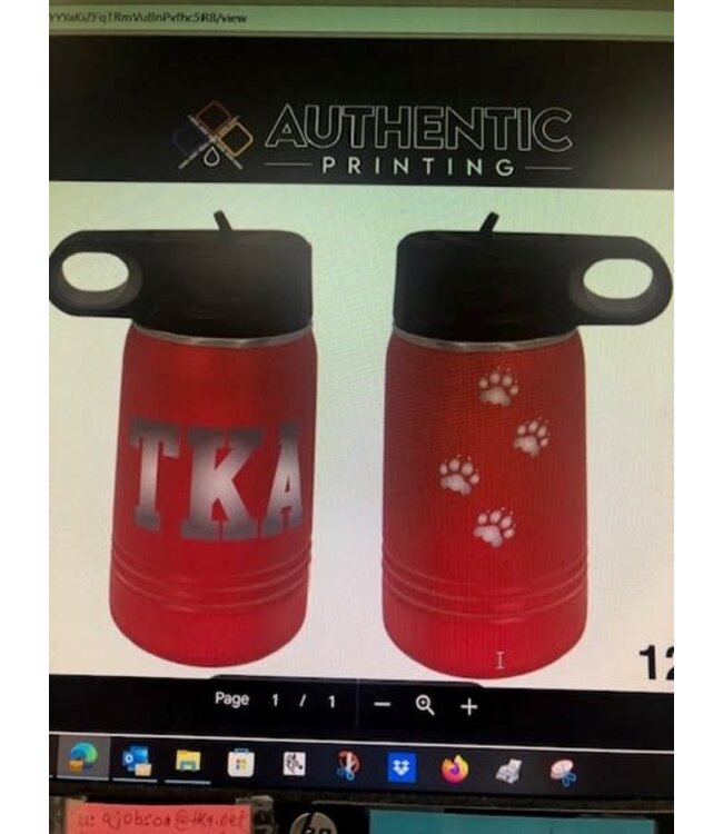 Authentic Printing 2025 Tumbler 12 oz. with TKA and Paws / Water Bottle
