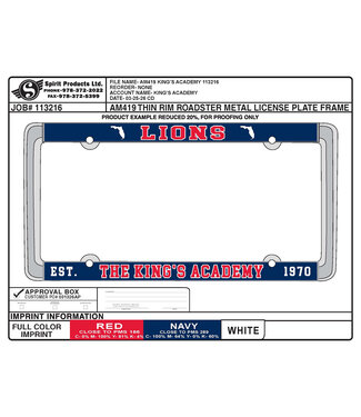 Spirit 2026 Spirit - License Plate -  The King's Academy - Blue Trim