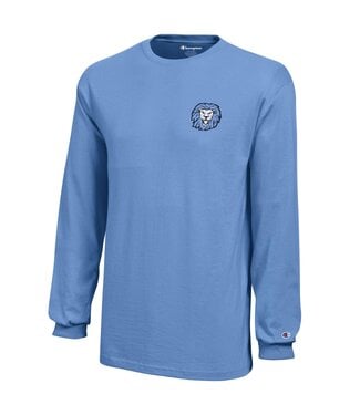 Champion 2026 Champion - Youth LS Tee with Lion Head and The King's Academy on Back - Light Blue