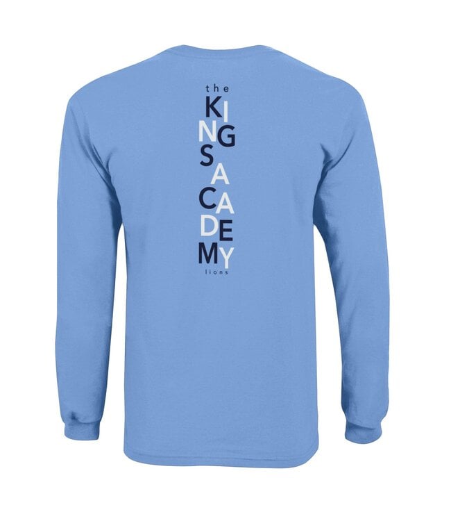 Champion 2026 Champion - Youth LS Tee with Lion Head and The King's Academy on Back - Light Blue